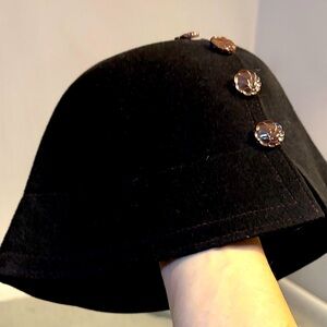 Stylish Brown Velvet  Hat with Button Accents